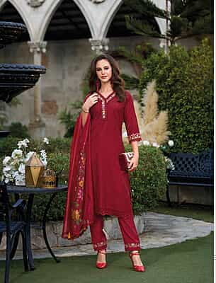 Malvika Deep Red Embroidered Salwar Suit