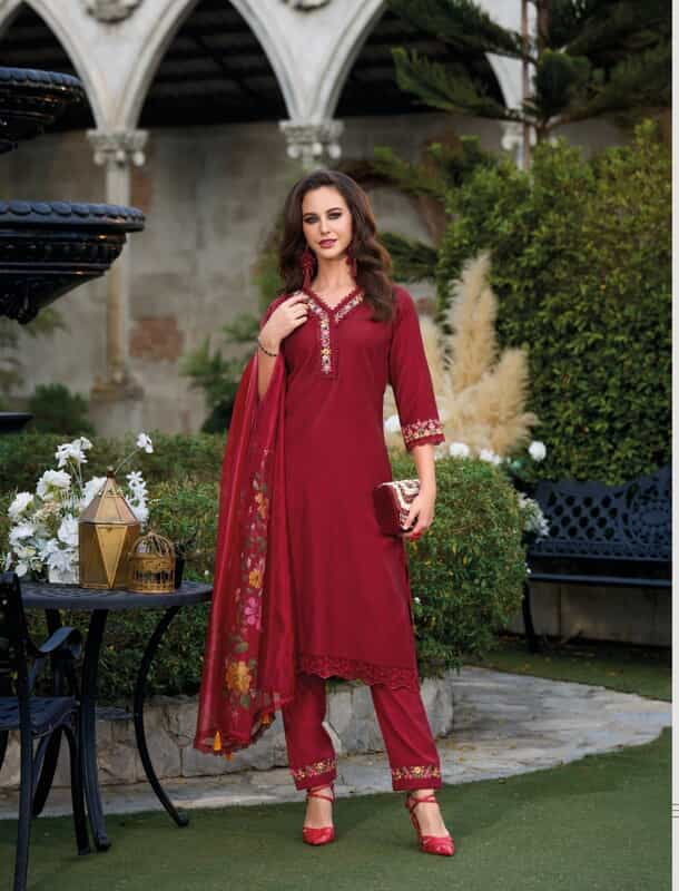 Malvika Deep Red Embroidered Salwar Suit Malvika Deep Red Embroidered Salwar Suit